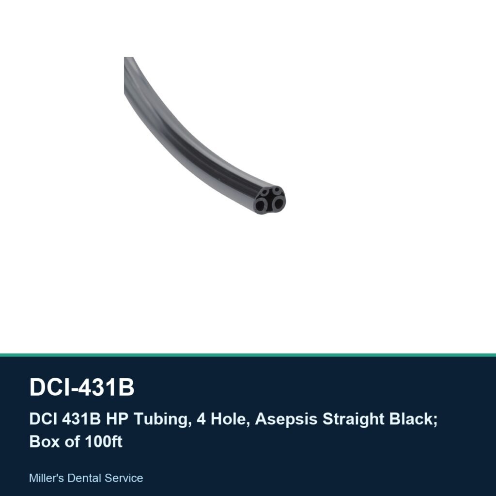 DCI 431B HP Tubing, 4 Hole, Asepsis Straight Black; Box of 100ft
